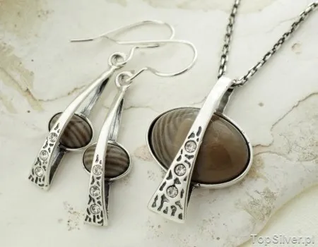 STRIPES - srebrny komplet z krzemieniem pasiastym