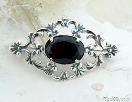 ABERTIS - srebrna broszka z onyksami