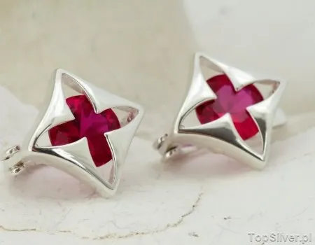 DELLA - srebrne kolczyki z rubinem CRYSTAL