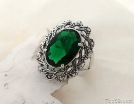 CASTELLON - srebrny pierścień ze szmaragdem