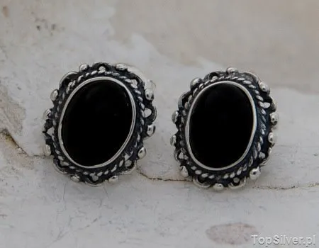 KERMA - srebrne kolczyki z onyksem na sztyft