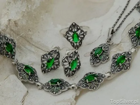 LUKKA - srebrny komplet ze szmaragdem