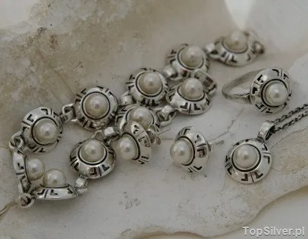 DORIA - srebrny komplet z perłą