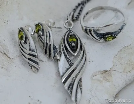 LUNA - srebrny komplet z oliwinem
