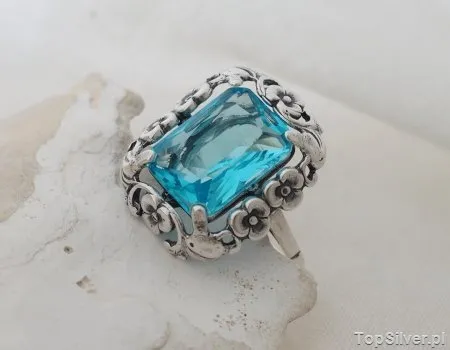 SIDE - srebrny pierścień z akwamarynem