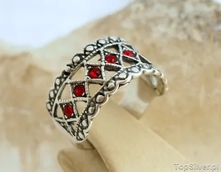 GATA - srebrny pierścionek obrączka z rubinami