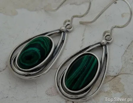 TESSA - srebrne kolczyki z malachitem