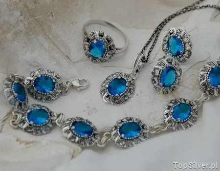 ALIS - srebrny komplet z akwamarynem