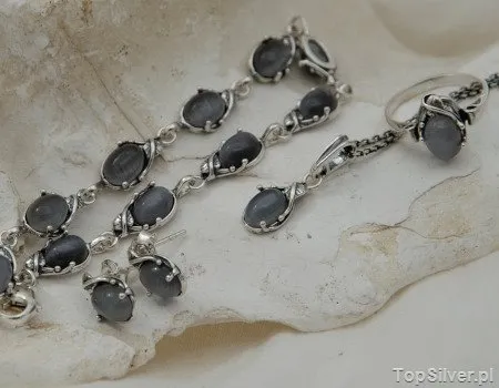 MAURICIA - srebrny komplet z kocim okiem