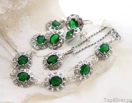 RAMONA - srebrny komplet ze szmaragdem
