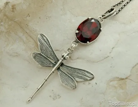 WAŻKA - srebrny wisiorek z granatem