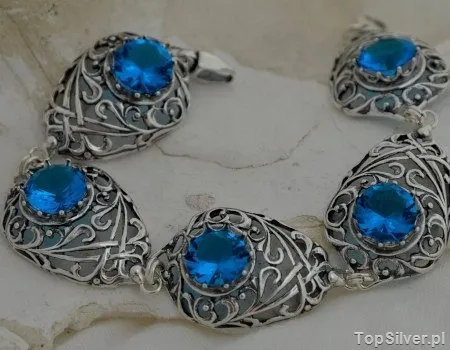 KLEO - srebrna bransoletka z akwamarynem