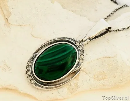 DUOMO - srebrny wisiorek malachit z kryształami