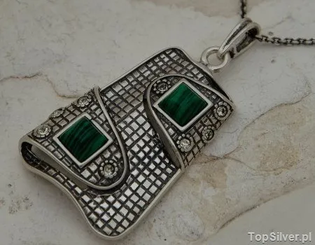 PAPPA - srebrny wisiorek malachit z kryształkami