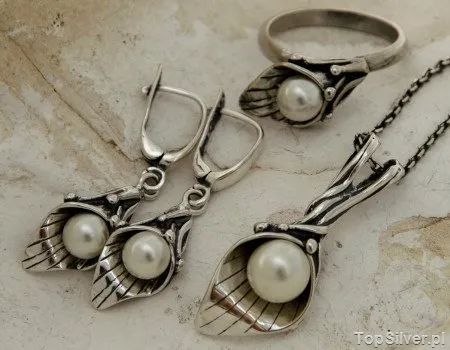 EMMA - srebrny komplet z perłą