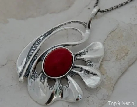 COLLEGIA - srebrny wisiorek z koralem