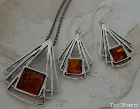 GINA - srebrny komplet z bursztynem