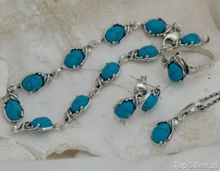 LOREN - srebrny komplet z turkusami