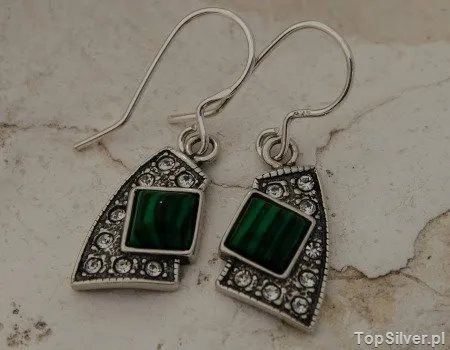FLOS - srebrne kolczyki z malachitem i kryształkami