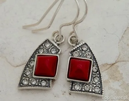 MORONI - srebrne kolczyki z koralem i kryształkami