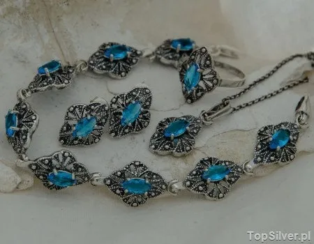 GLORIA - srebrny komplet z akwamarynem