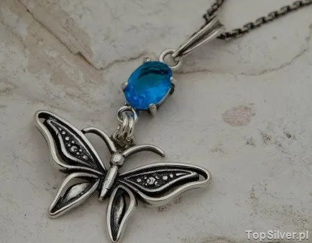 ALE MOTYLEK - srebrny wisiorek z akwamarynem