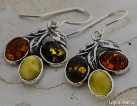 TĘCZA - srebrne kolczyki z bursztynów