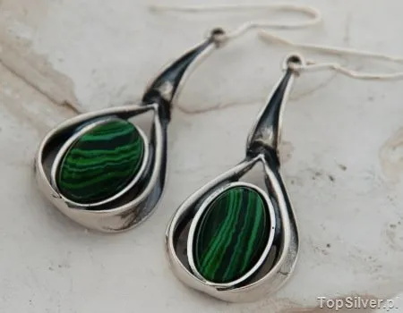 VERLEO - srebrne kolczyki z malachitem