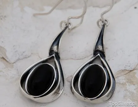 INTENSA - srebrne długie kolczyki z onyksem