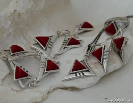 CARLO - srebrny komplet z koralem