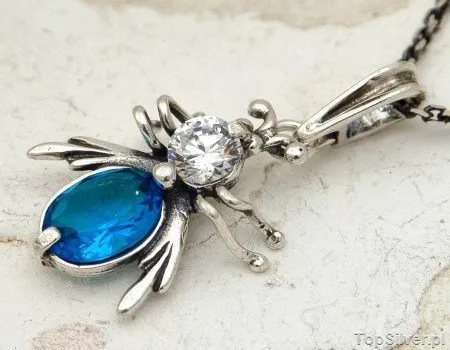 OWADOWO - srebrny wisiorek mucha z akwamarynem