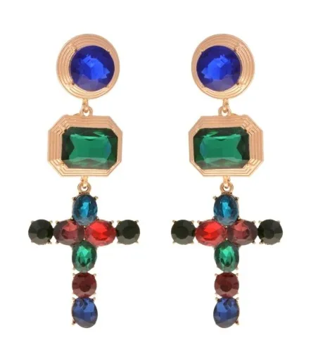 Kolczyki długie kolorowe krzyże