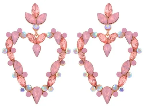 Kolczyki, sztyfty, serca, kolorowe cyrkonie, różowe 1