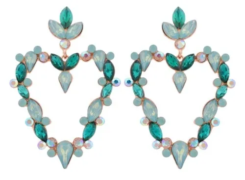 Kolczyki, sztyfty, serca, kolorowe cyrkonie, zielone 2