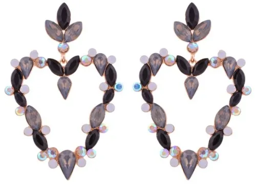 Kolczyki, sztyfty, serca, kolorowe cyrkonie, czarno-grafitowe 3