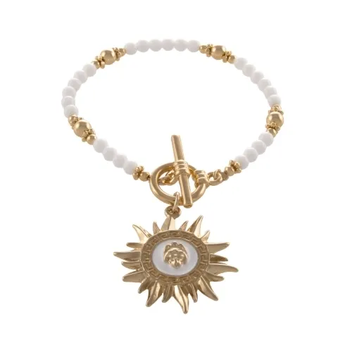 Bransoletka z agatów z białym, greckim słońcem z kolekcji Olimpia (B24/KOR/315/1AU)