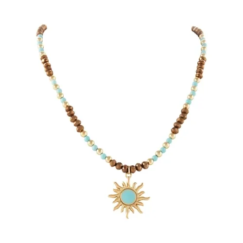 Naszyjnik z koralikami i turkusami, z turkusowym słoneczkiem (C25/LAT/78AU)