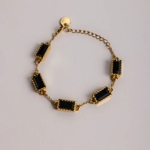 BRANSOLETKA Z CZARNĄ CYRKONIĄ POZŁACANA LUMINOIR (B25/VIC/01AU)