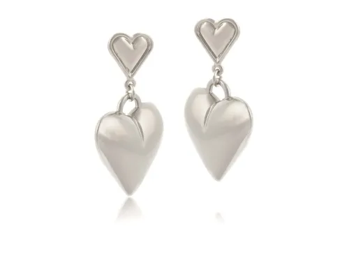 Kolczyki pękate serduszka, wiszące na mniejszych serduszkach (P24/WIO/33AG)