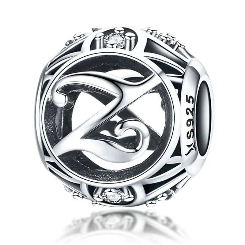 Literka Z alfabet charms koralik srebro 925