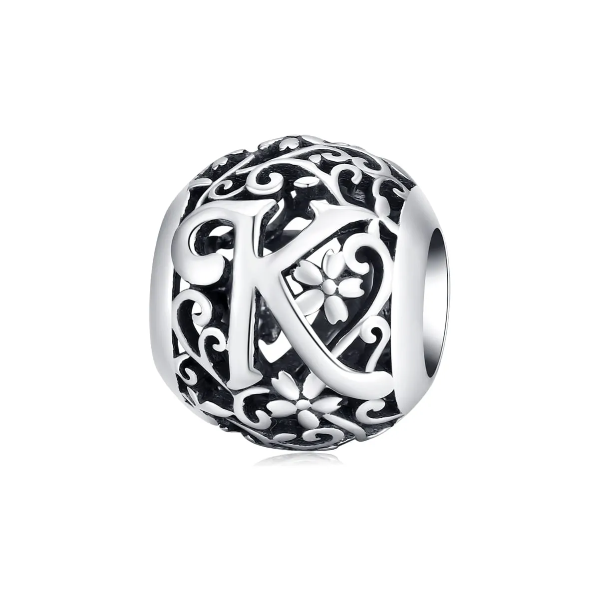 Litera K alfabet srebrny charms beads do bransoletki modułowej