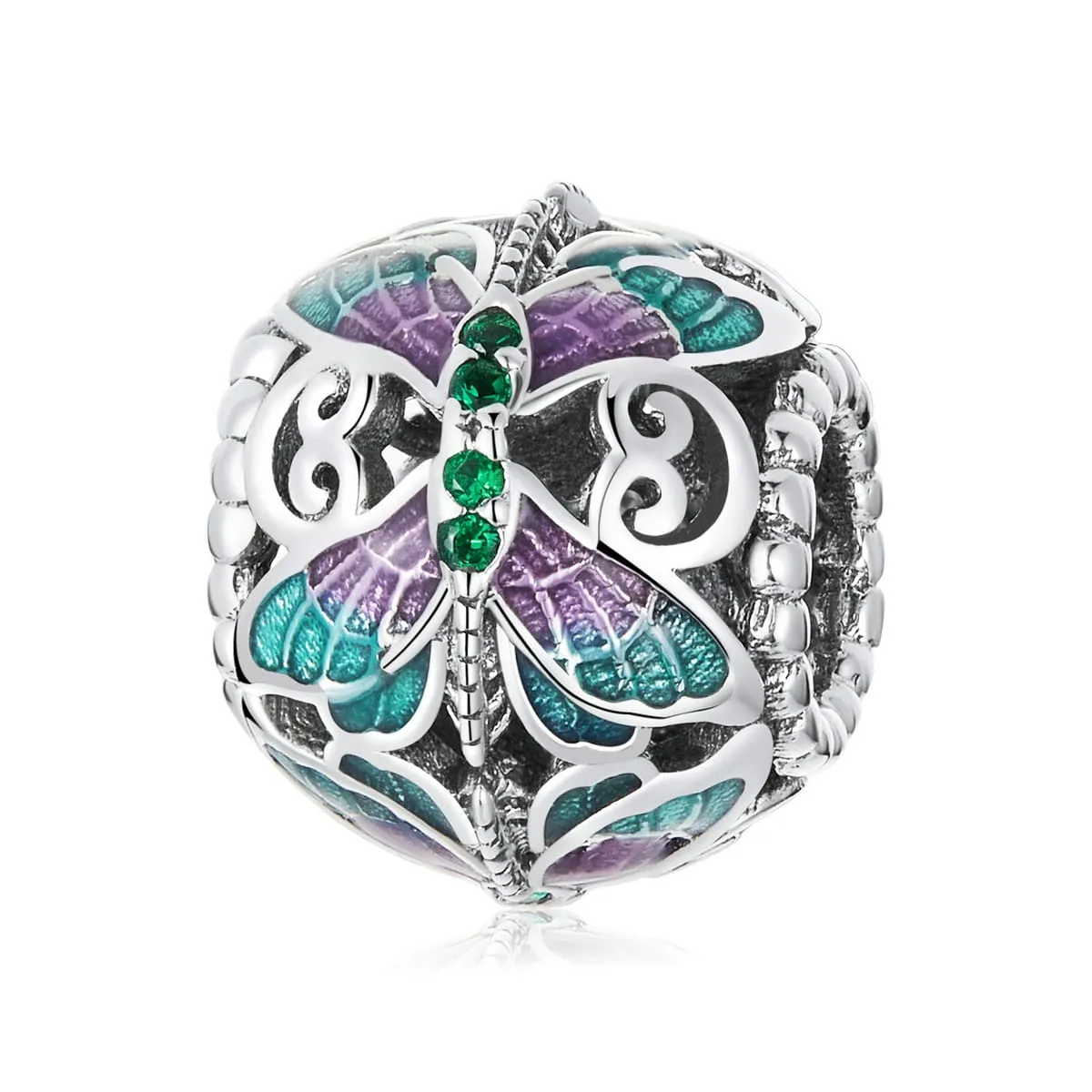 Srebrny charms w kolorowe ważki koralik modułowy srebro 925