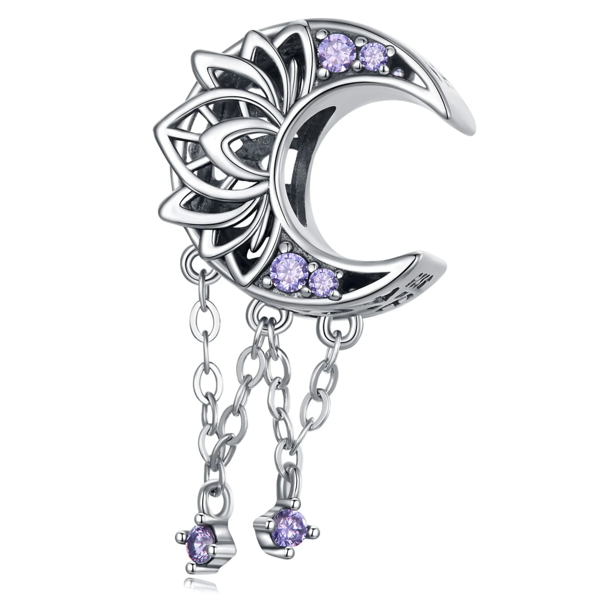 Księżyc z fioletowymi kryształkami koralik charms srebro 925