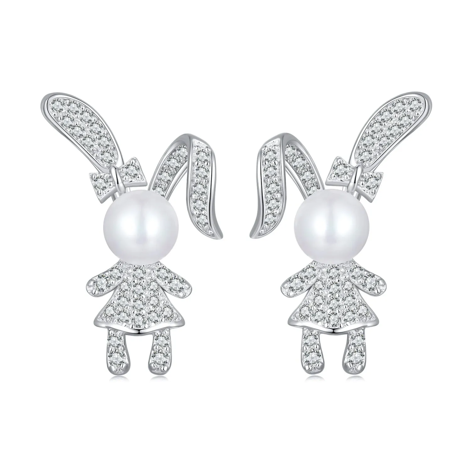 K238 Królik króliczek perły kolczyki sztyft srebro 925
