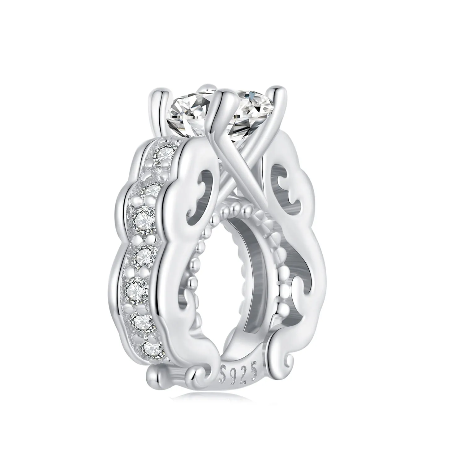 Kryształowy pierścionek zaręczynowy srebrny charms koralik beads