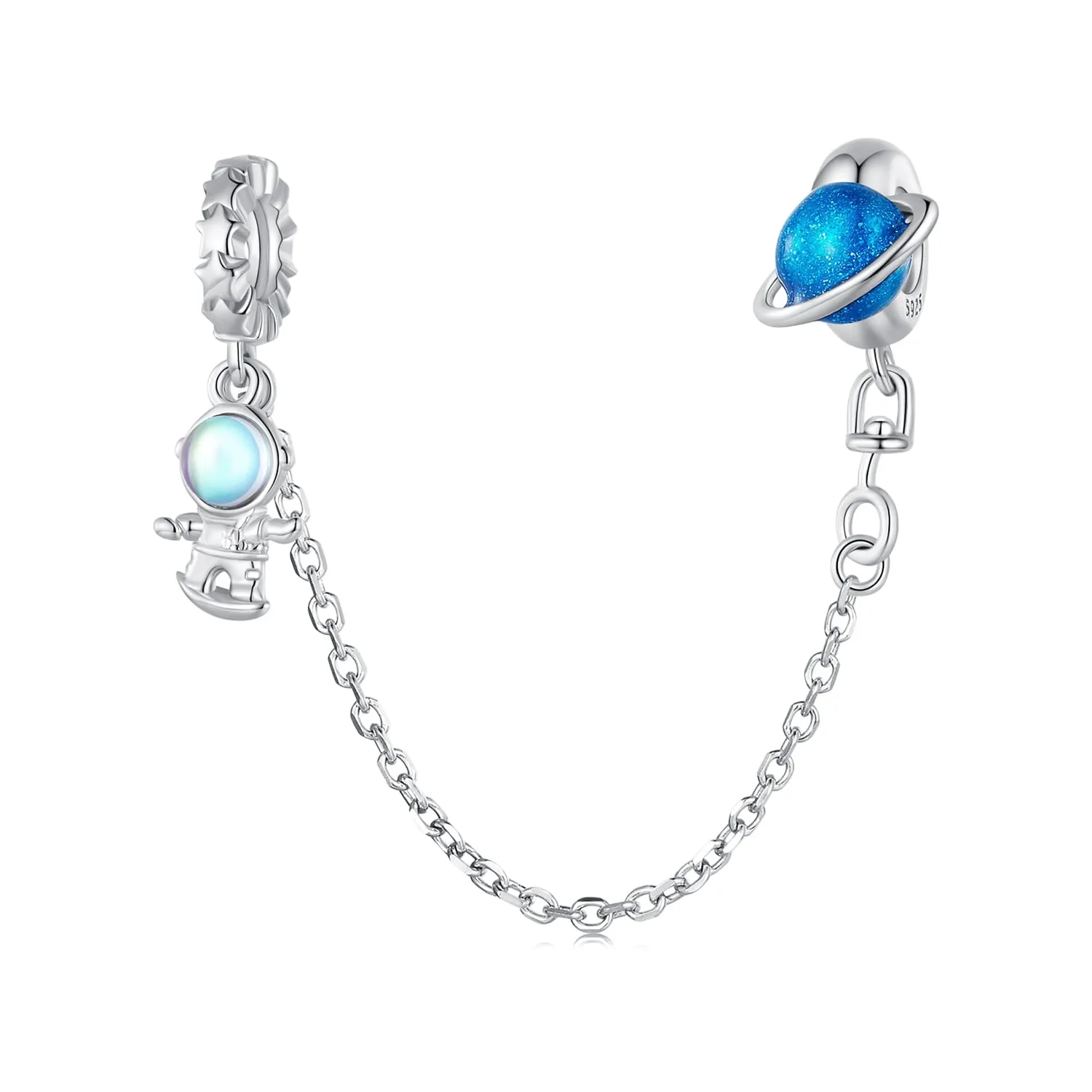 Łańcuszek zabezpieczający podwójny stoper kosmos charms srebro 925