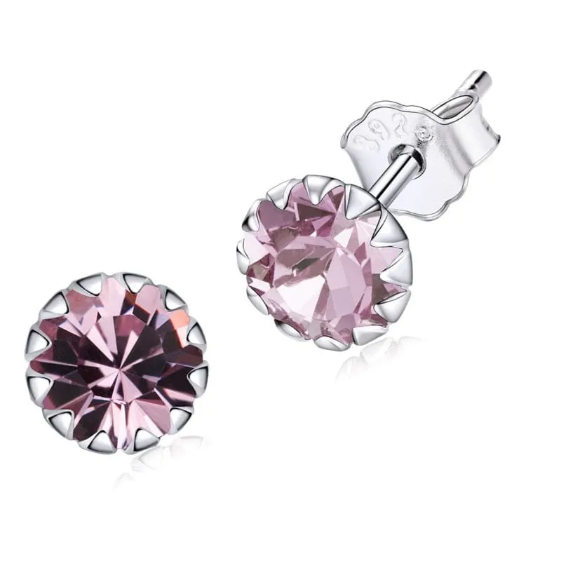 K277 Jasne fioletowe kryształy srebrne kolczyki sztyfty