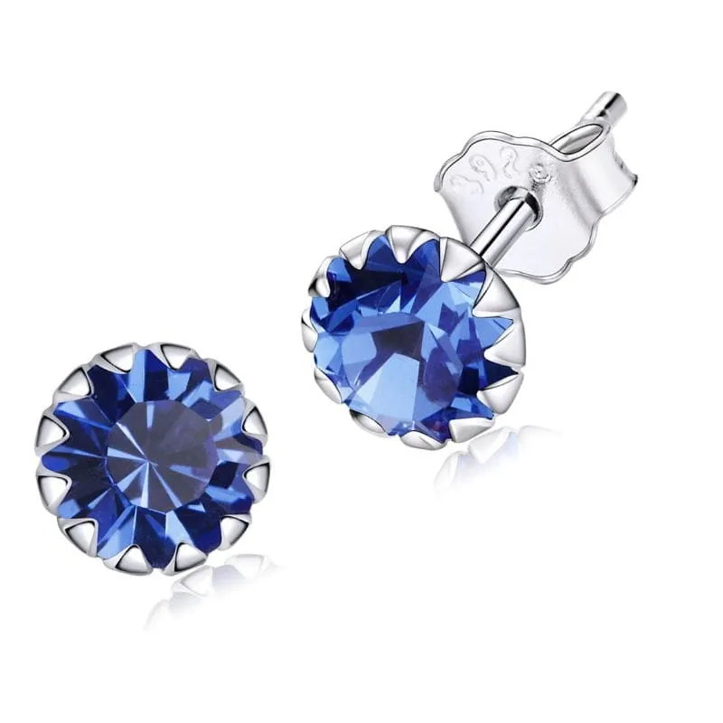 K280 Niebieskie ciemne kryształy srebrne kolczyki sztyfty