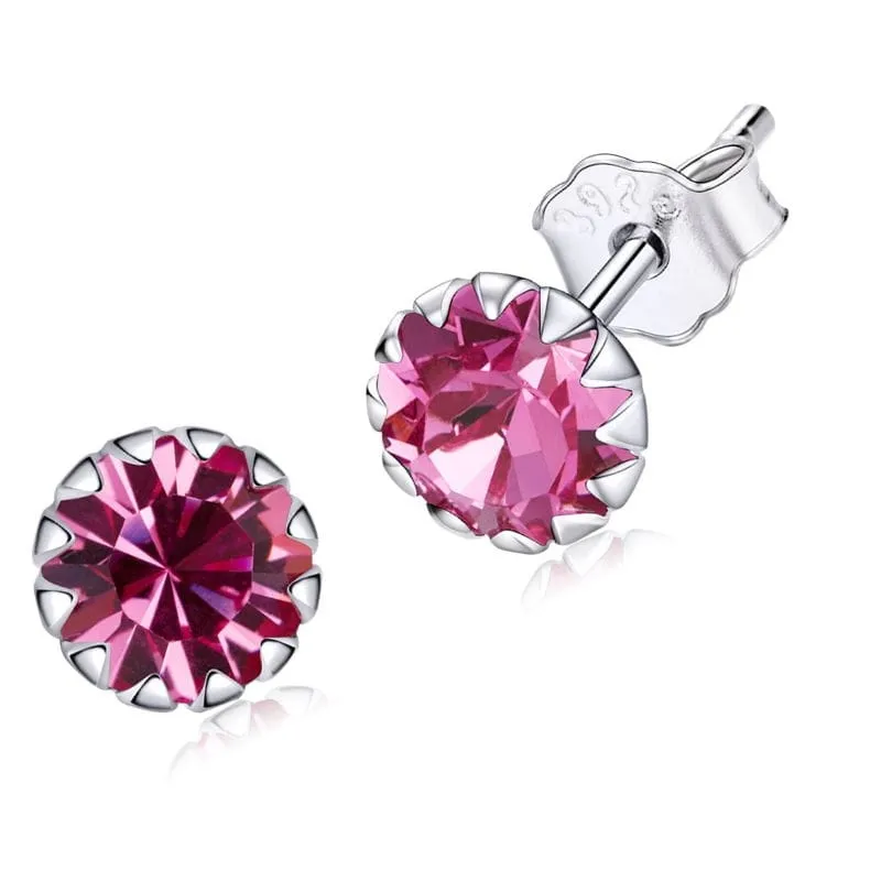 K281 Różowe kryształy srebrne kolczyki sztyfty
