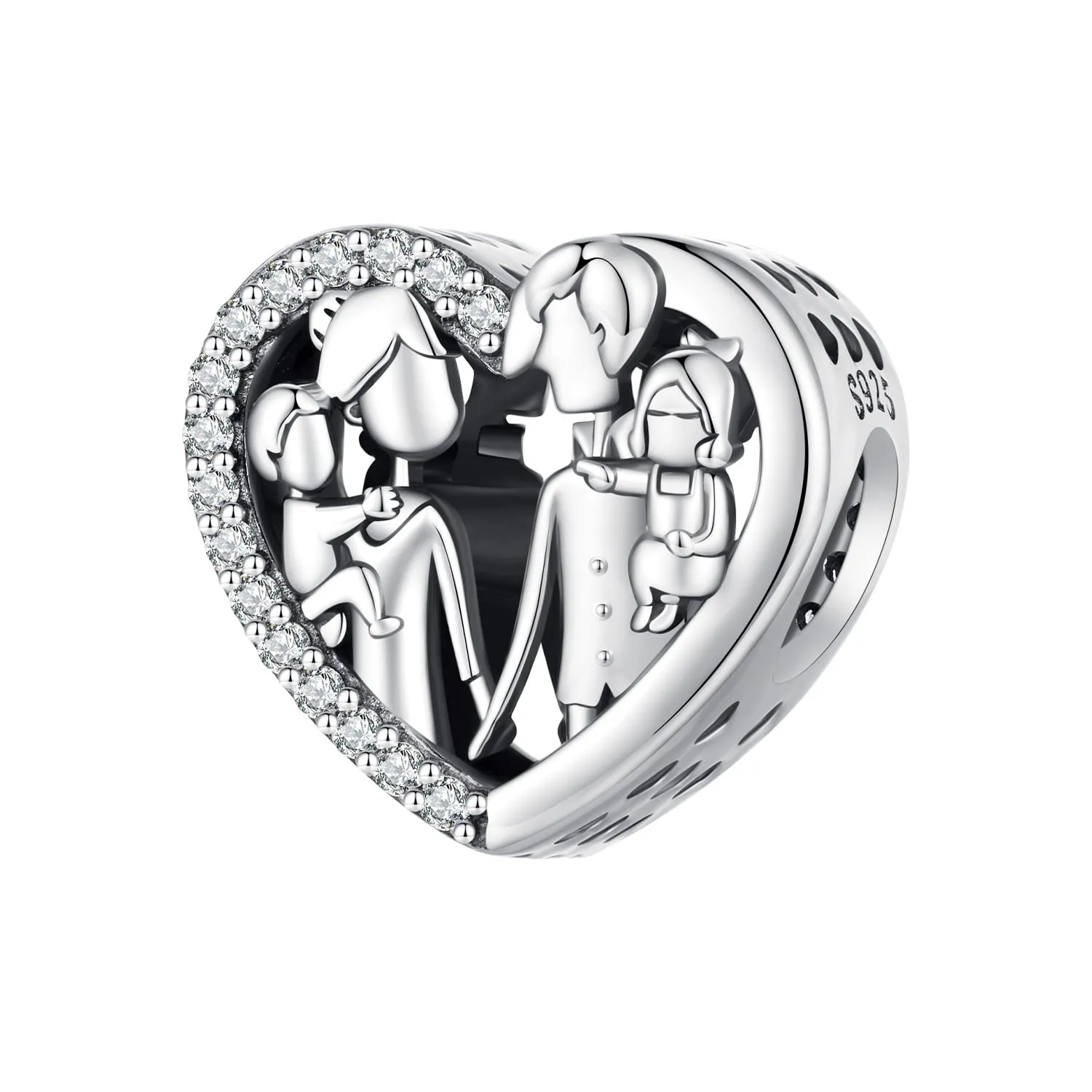 Serce rodzina srebrny charms koralik beads